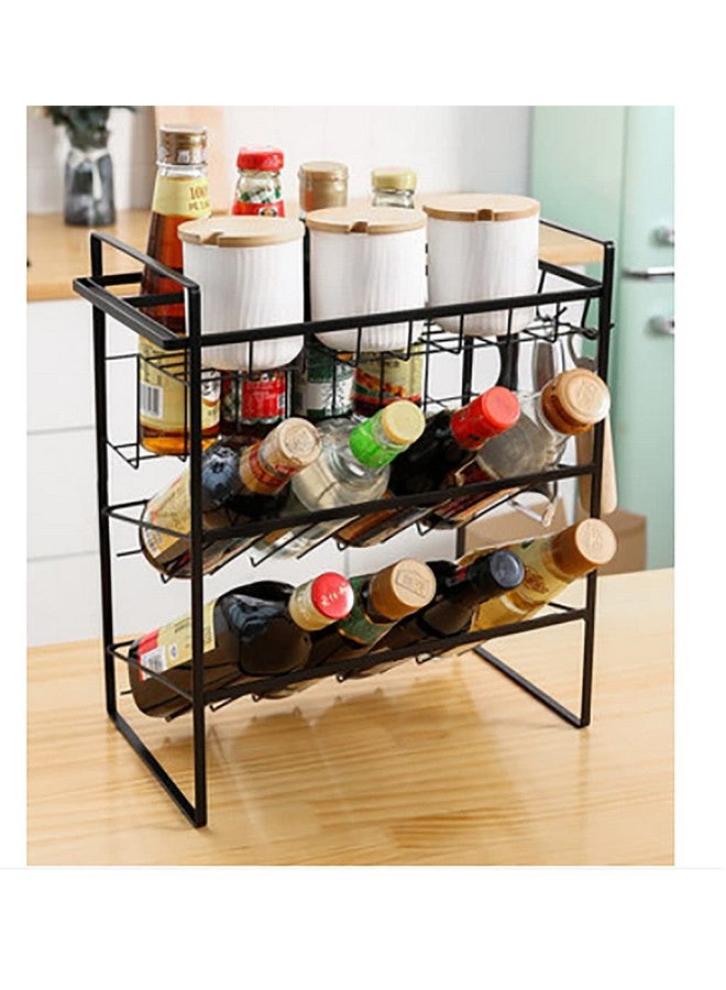 MosQuick® Spice Rack Organiser 3-Tier Shelf Organiser countertop Kitchen Seasoning Rack Holder for Spice Can Sauce Jars Bottle(Black, Metal) - Image 1