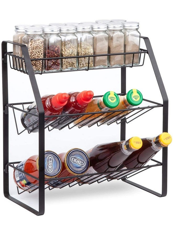 MosQuick® Spice Rack Organiser 3-Tier Shelf Organiser countertop Kitchen Seasoning Rack Holder for Spice Can Sauce Jars Bottle(Black, Metal) - Image 4