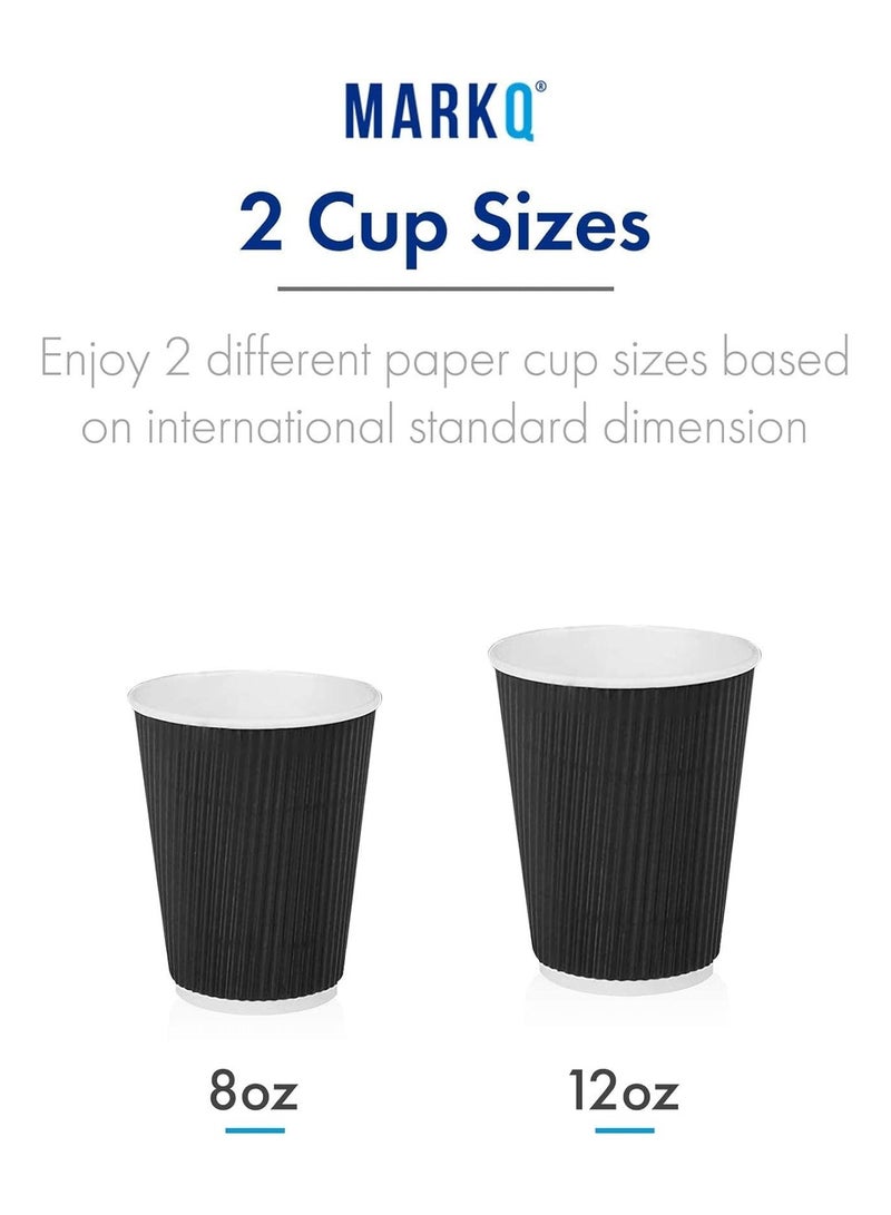 MARKQ 12 oz Black Disposable Coffee Cups | Triple Wall Ripple Paper Cups | Disposable Cups for Hot & Cold Drinks | Eco-Friendly Disposable Cups [500 Cups] - Image 5