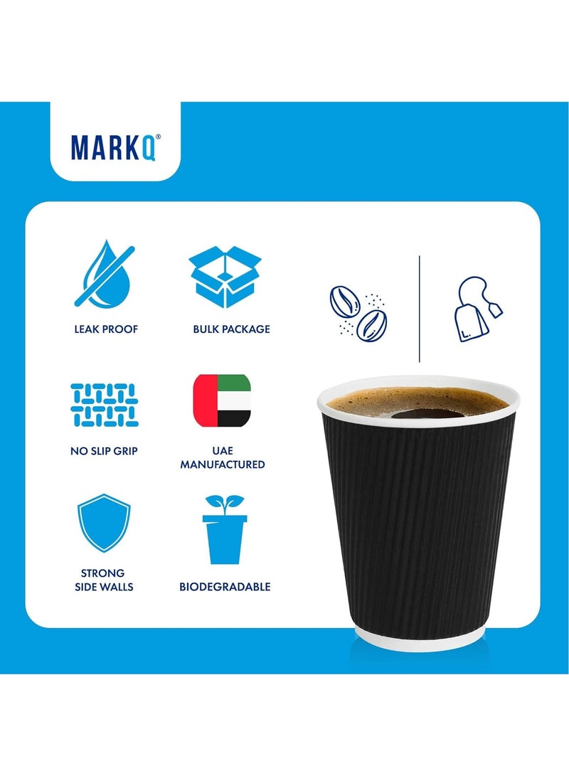 MARKQ 12 oz Black Disposable Coffee Cups | Triple Wall Ripple Paper Cups | Disposable Cups for Hot & Cold Drinks | Eco-Friendly Disposable Cups [500 Cups] - Image 4