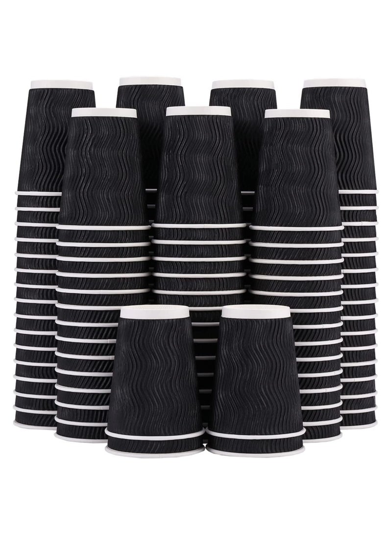 MARKQ 12 oz Black Disposable Coffee Cups | Triple Wall Ripple Paper Cups | Disposable Cups for Hot & Cold Drinks | Eco-Friendly Disposable Cups [500 Cups] - Image 2