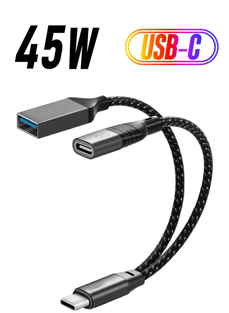 Rock Pow 45W USB-C OTG Media Adapter 16CM Black - Image 1