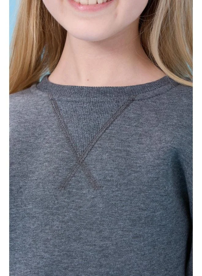 Perendi Unisex Basic Bicycle Collar Sherpa Winter Sweatshirt - Anthracite.