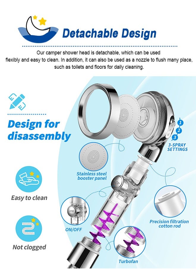 URbazaar - High Pressure Shower Head with Handheld, Turbo Shower Head with Filter, Detachable Water Saving Showerheads with On Off Switch, 3 Spray Modes Hydro Jet Shower Head with Hose & Bracket - Image 1