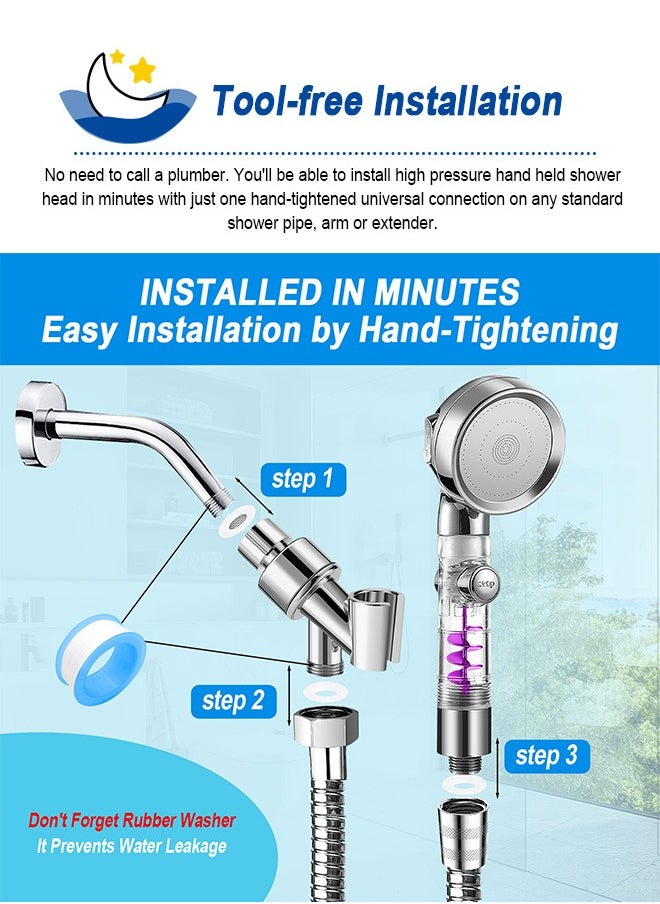 URbazaar - High Pressure Shower Head with Handheld, Turbo Shower Head with Filter, Detachable Water Saving Showerheads with On Off Switch, 3 Spray Modes Hydro Jet Shower Head with Hose & Bracket - Image 1