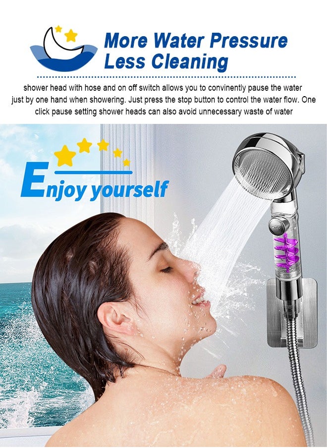 URbazaar - High Pressure Shower Head with Handheld, Turbo Shower Head with Filter, Detachable Water Saving Showerheads with On Off Switch, 3 Spray Modes Hydro Jet Shower Head with Hose & Bracket - Image 1