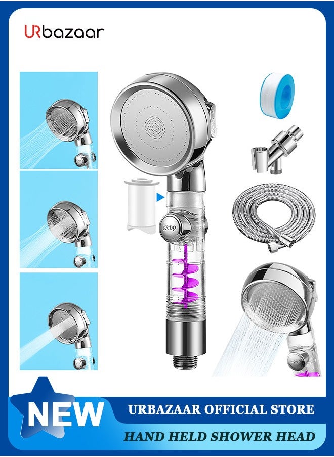 URbazaar - High Pressure Shower Head with Handheld, Turbo Shower Head with Filter, Detachable Water Saving Showerheads with On Off Switch, 3 Spray Modes Hydro Jet Shower Head with Hose & Bracket - Image 1