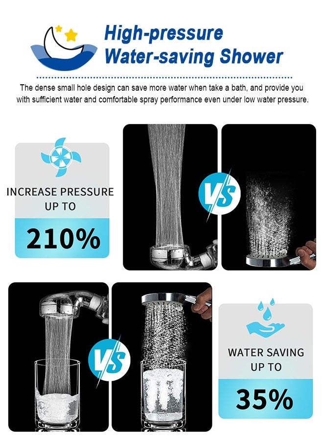URbazaar - High Pressure Shower Head with Handheld, Turbo Shower Head with Filter, Detachable Water Saving Showerheads with On Off Switch, 3 Spray Modes Hydro Jet Shower Head with Hose & Bracket - Image 1