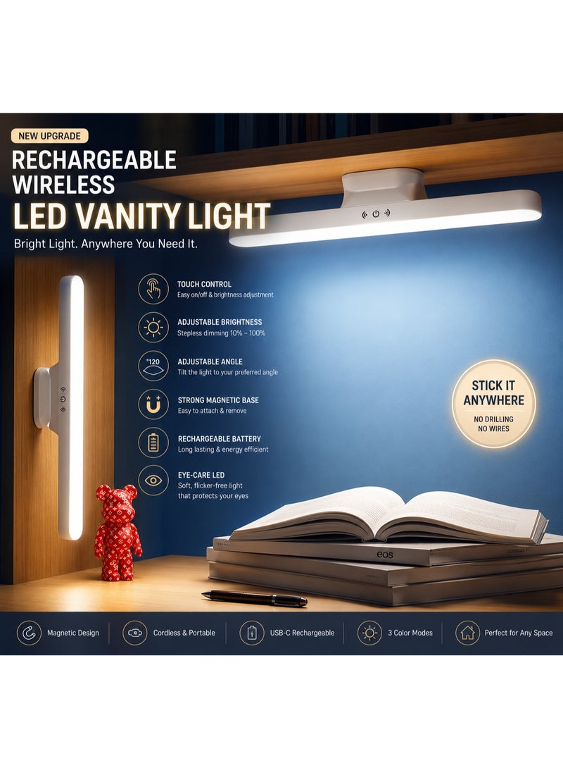 مصباح LED لاسلكي قابل لإعادة الشحن للمرآة | إضاءة مكياج مغناطيسية | تحكم باللمس | سطوع قابل للتعديل | شحن USB | 32 سم - Image 3
