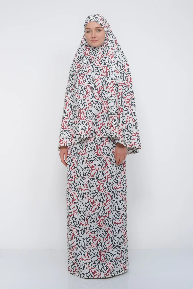 Altobeh Practical Two Piece Patterned Headscarf Lycra Hijab Prayer Dress 991 0611