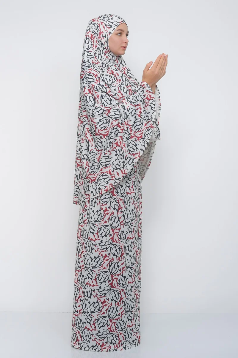 Altobeh Practical Two Piece Patterned Headscarf Lycra Hijab Prayer Dress 991 0611