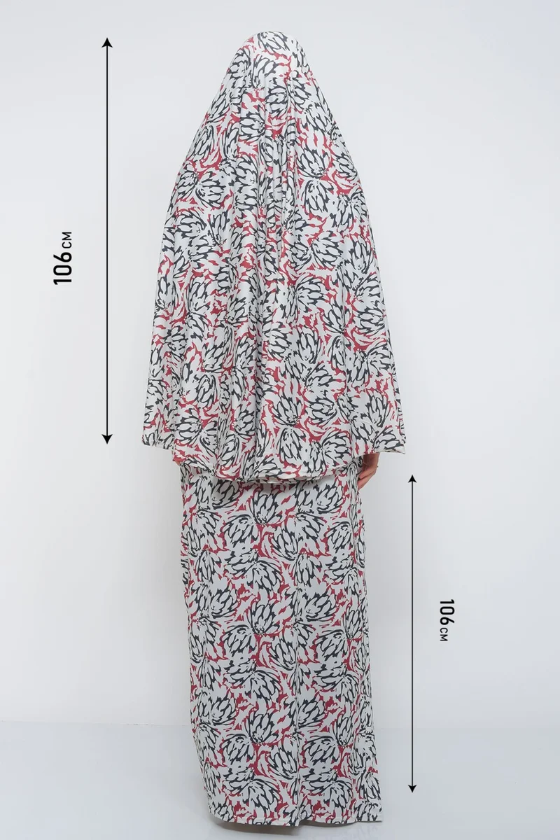 Altobeh Practical Two Piece Patterned Headscarf Lycra Hijab Prayer Dress 991 0611