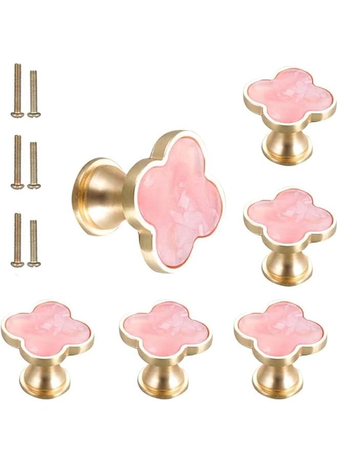 PROMASS promass 6 Pcs Four-Leaf Clover Knobs Zinc Alloy Handle with Screws for Cabinet Closet Drawer Kitchen Furniture Wardrobe (Pink) 