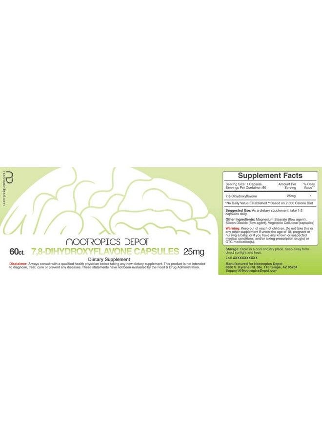 Nootropics Depot - 78Dihydroxyflavone Capsules ; 25Mg ; 60 Count ; 78 Dhf ; Nootropic Brain Booster ; Supports Cognitive Function And Brain Health - Image 1