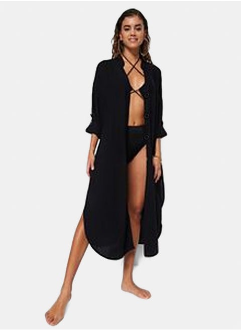 Black Midi Woven Slit Beach Dress TBESS21EL3318