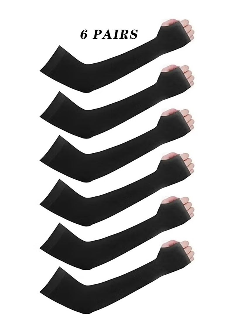 ساكن 6 أزواج من أكمام الذراع الضاغطة للحماية من أشعة الشمس فوق البنفسجية، أغطية ذراع واقية سوداء للأذرع الواقية للرياضات الخارجية ولعب الكرة - Image 2