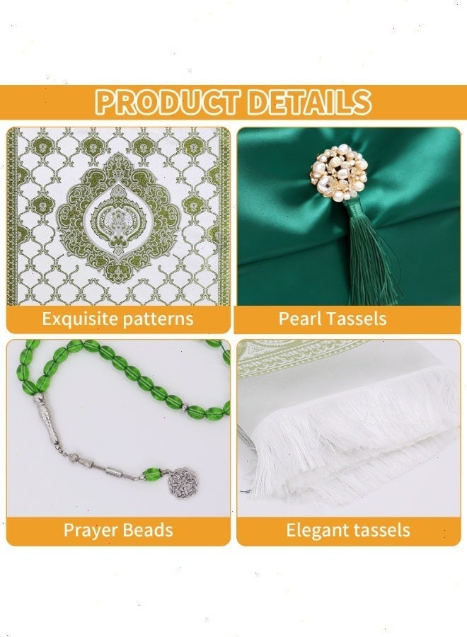 مجموعة سجادة صلاة رمضان 3 في 1 - سجادة صلاة فاخرة لرمضان + تسبيحة + حقيبة تخزين مدمجة، ضرورية للمنزل في شهر رمضان المبارك، سهلة الحمل وبأسعار معقولة - Image 5