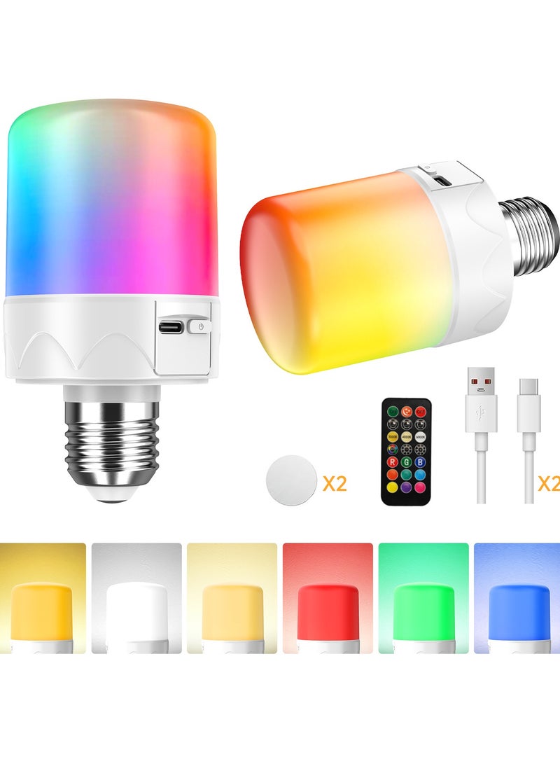 OHAHO 2 PACK USB Rechargeable Light Bulb With Remote Control Battery Operated Light Bulb for Lamps RGB Color Changing Bulb 12 Color Temperature Dimmable 3 Timers Cordless magnetic Night Light - Image 1