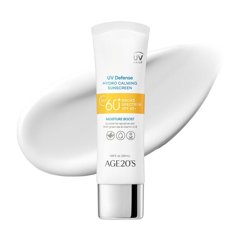 AGE 20's AGE20S UV Defense Hydro Calming Sunscreen SPF 60  Korean Sunscreen  Moisturizing Creamy Formula No White Cast Lightweight Finish  Green Tea  Aloe Vera  Dermatest Excellent  169 floz1 