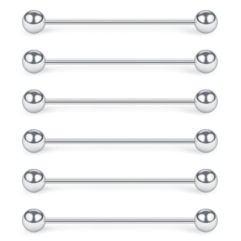 SCERRING 6PCS 16G Short Industrial Barbell Cartilage Earring Body Piercing Jewelry 1 1/4"(32mm) - Silver