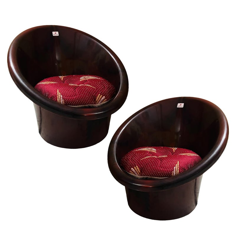 ANJWAR ANJWAR Tub Chairs Heavy Plastic Chairs Arm Chair for Garden Indore and Outdoor 200Kg Weight Bearing Capacity Set of 2 Chairs with Cushions Rosewood Free Size 