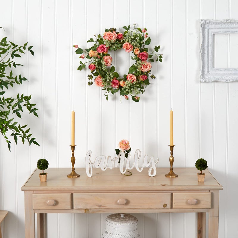 Nearly Natural 4802 Rose Wreath, 20-Inch, Peach,15" x 6" x 15" - Image 5