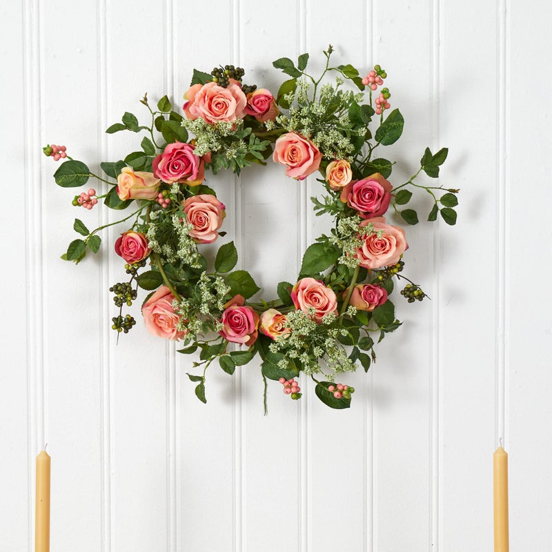 Nearly Natural 4802 Rose Wreath, 20-Inch, Peach,15" x 6" x 15" - Image 4