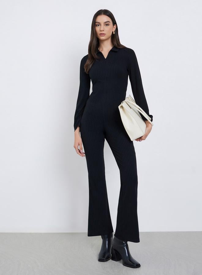 Take Two Black Ribbed Flared Jumpsuit - Image 1