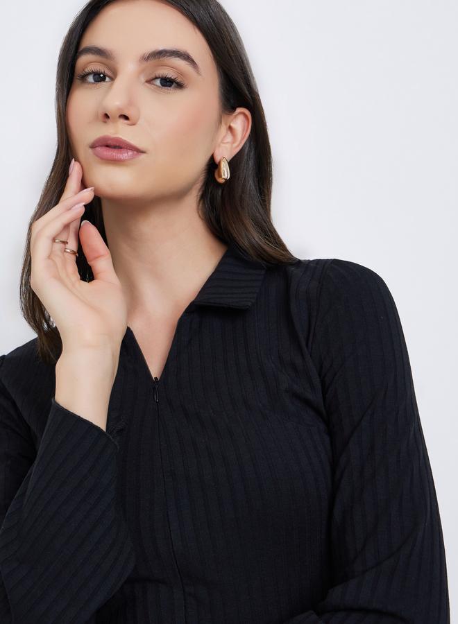 Take Two Black Ribbed Flared Jumpsuit - Image 3