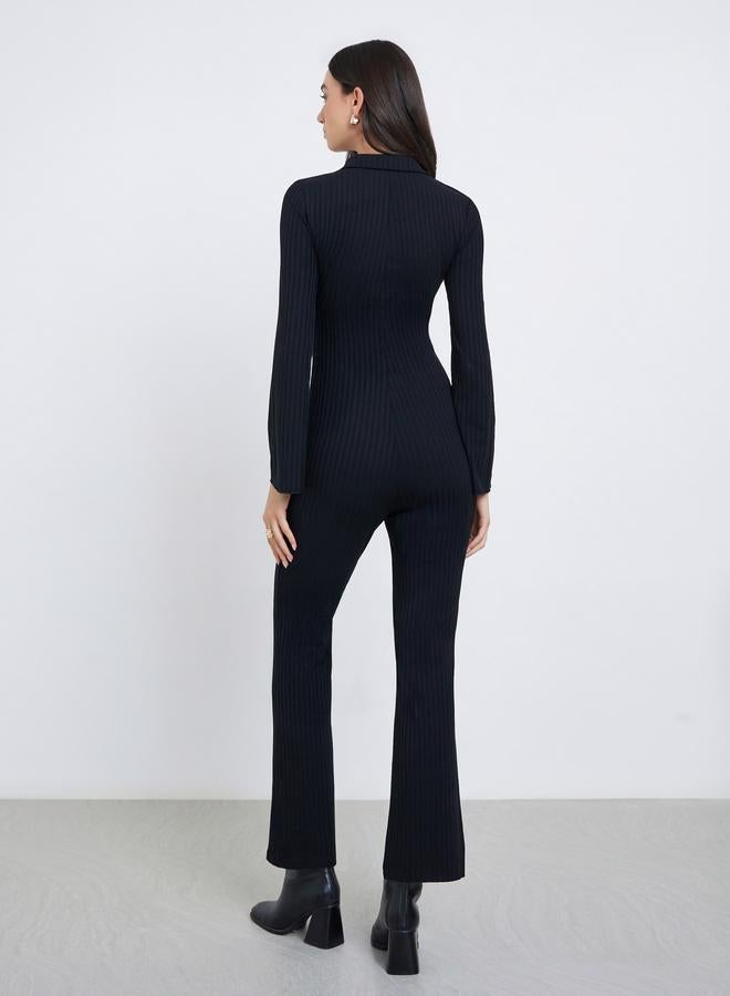 Take Two Black Ribbed Flared Jumpsuit - Image 4