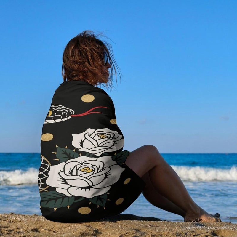 Beach Towel 31"x51" Lightweight, Super Absorbent Sandproof Towels Snake Red Flower Double-Sided Plush Towel for Adults, Travel, Pool, Gym & Sports Sand-Free Quick-Dry Bath Towels - Image 4