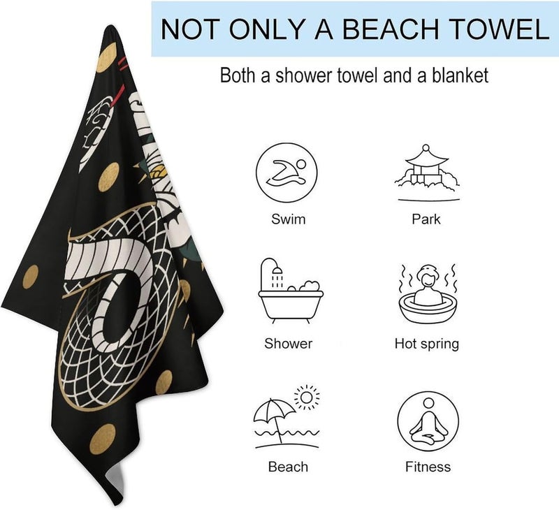 Beach Towel 31"x51" Lightweight, Super Absorbent Sandproof Towels Snake Red Flower Double-Sided Plush Towel for Adults, Travel, Pool, Gym & Sports Sand-Free Quick-Dry Bath Towels - Image 3