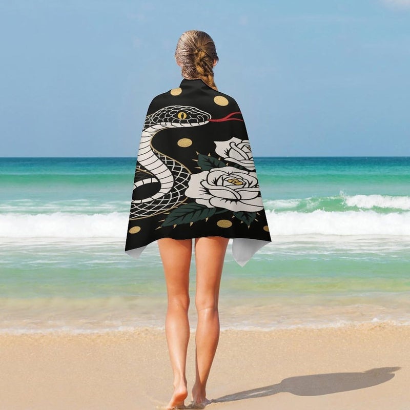 Beach Towel 31"x51" Lightweight, Super Absorbent Sandproof Towels Snake Red Flower Double-Sided Plush Towel for Adults, Travel, Pool, Gym & Sports Sand-Free Quick-Dry Bath Towels - Image 5