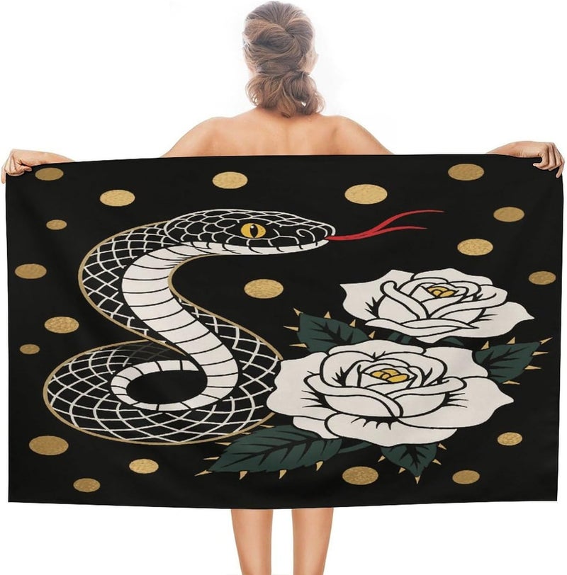 Beach Towel 31"x51" Lightweight, Super Absorbent Sandproof Towels Snake Red Flower Double-Sided Plush Towel for Adults, Travel, Pool, Gym & Sports Sand-Free Quick-Dry Bath Towels - Image 1