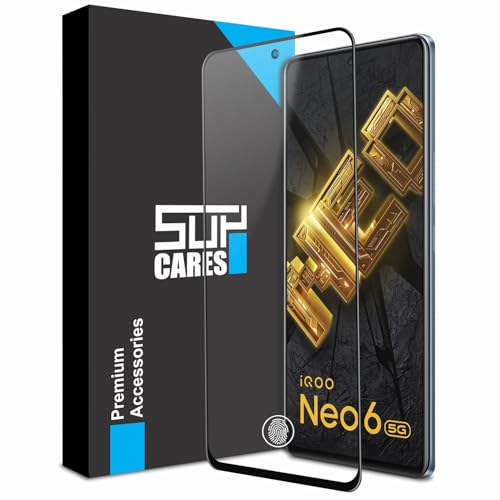 SupCares Tempered Glass for iQOO Neo 6, iQOO Neo 6 SE, iQOO 9 SE, iQOO 7 and iQOO 7 Legend (6.62 Inch) With Installation Kit | Military-Grade Gorilla Screen Protector | Edge to Edge Coverage | Black - Image 1