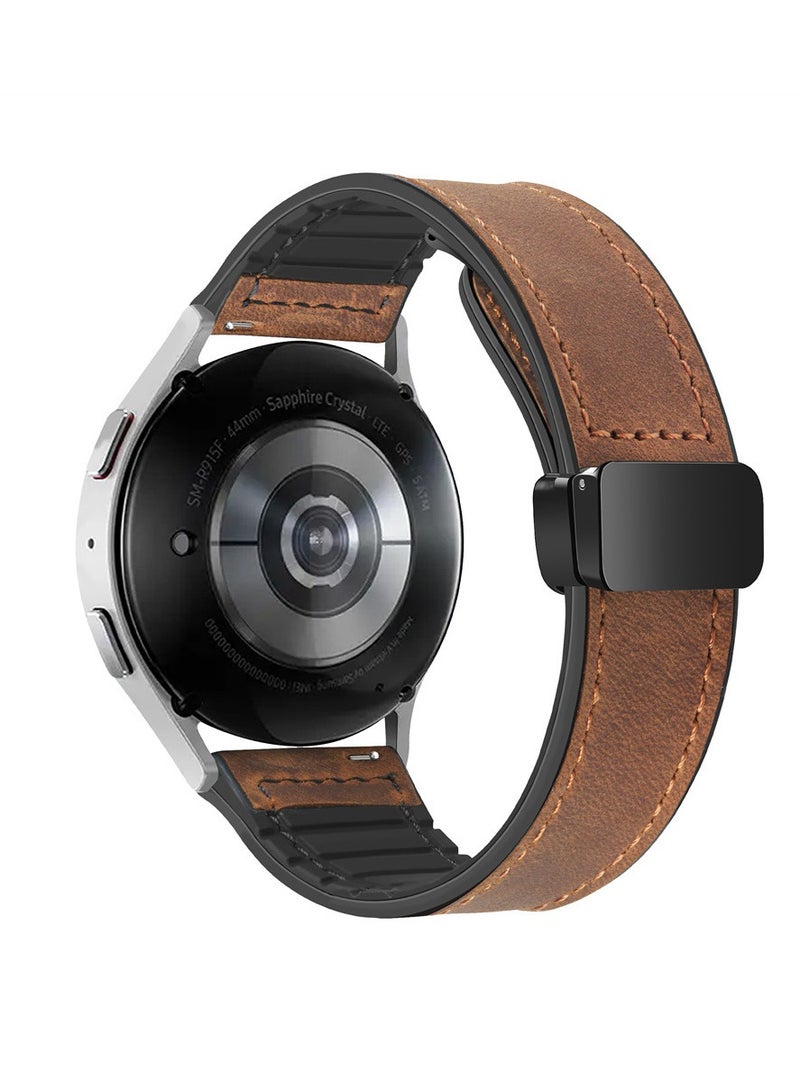 22mm Leather Strap Replacement for Huawei Watch 5 46mm/GT5 Pro 46mm/GT5 46mm/GT4 46mm/Watch 4 46mm,Quick Release Band for Redmi Watch 5 Active/Lite,Dark Brown  - Image 1