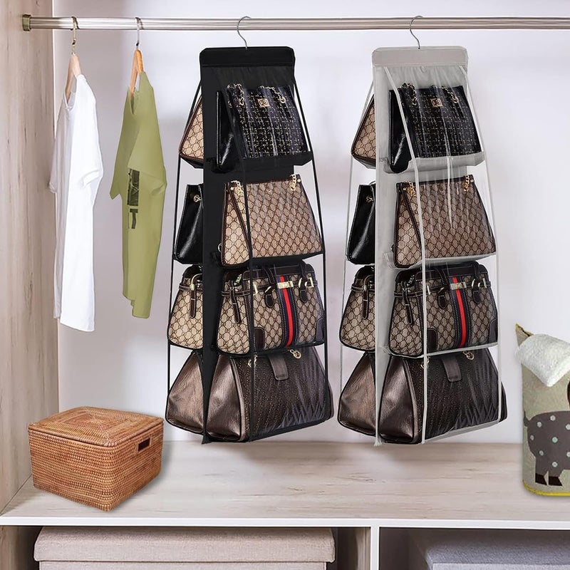 Handbag Hanging Organizer with 8 Pockets - Foldable Oxford Cloth Storage Solution (Black) - Image 2