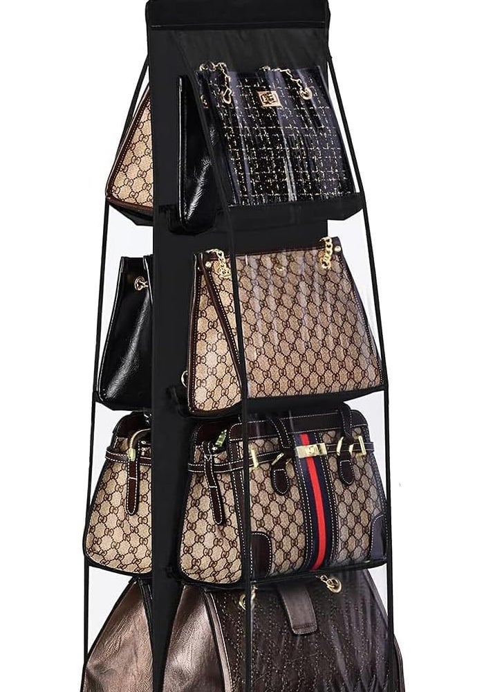 Handbag Hanging Organizer with 8 Pockets - Foldable Oxford Cloth Storage Solution (Black) - Image 1