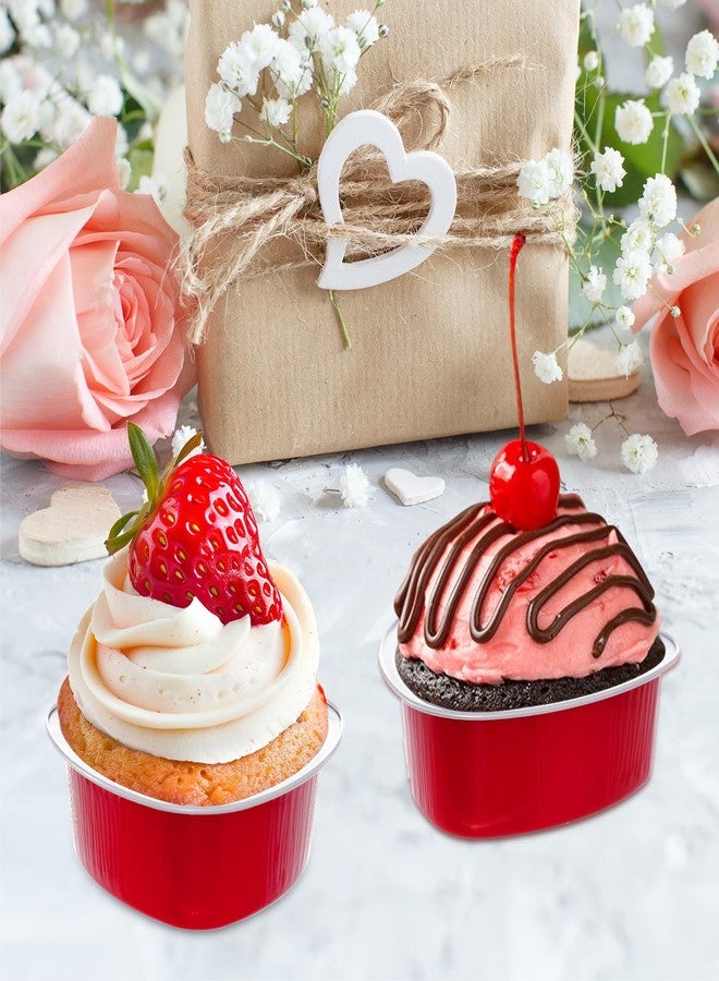 Sucrain 50 Set Aluminum Foil Heart Cake Pan with Lids, 3.4oz/100ml Mini Heart Shaped Cake Pans with Lids Disposable Valentine's Day Heart Shaped Cupcake for Valentine's Day Parties Wedding (50, Red) - Image 5