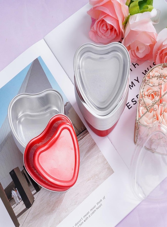Sucrain 50 Set Aluminum Foil Heart Cake Pan with Lids, 3.4oz/100ml Mini Heart Shaped Cake Pans with Lids Disposable Valentine's Day Heart Shaped Cupcake for Valentine's Day Parties Wedding (50, Red) - Image 4