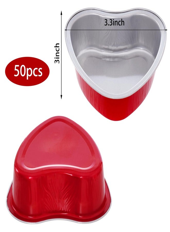 Sucrain 50 Set Aluminum Foil Heart Cake Pan with Lids, 3.4oz/100ml Mini Heart Shaped Cake Pans with Lids Disposable Valentine's Day Heart Shaped Cupcake for Valentine's Day Parties Wedding (50, Red) - Image 2