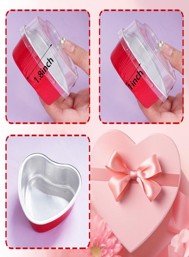 Sucrain 50 Set Aluminum Foil Heart Cake Pan with Lids, 3.4oz/100ml Mini Heart Shaped Cake Pans with Lids Disposable Valentine's Day Heart Shaped Cupcake for Valentine's Day Parties Wedding (50, Red) - Image 3
