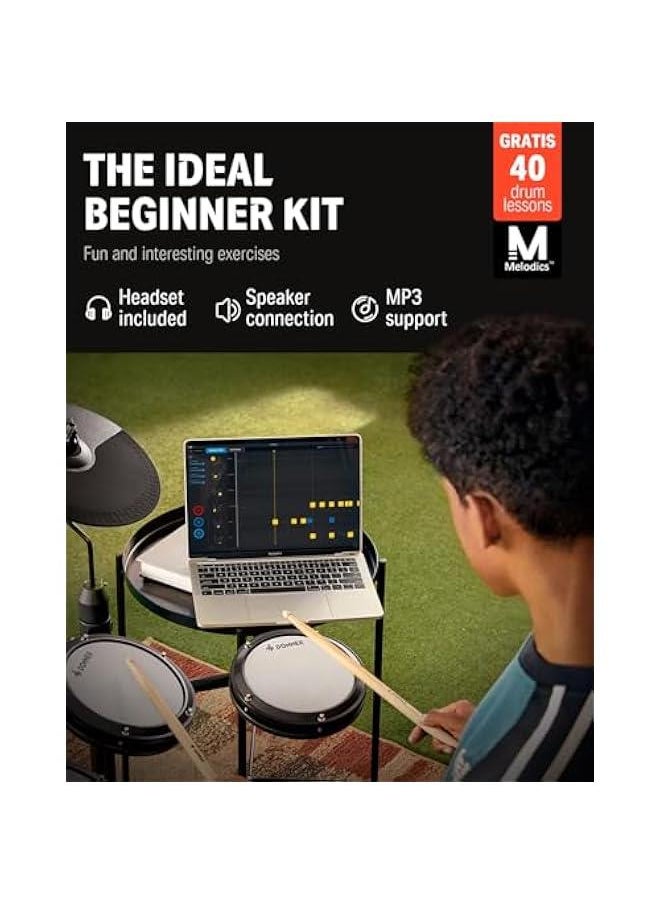 Arabest DED-80 Electronic Drum Kit with 4 Mesh Pads, 180+ Sound Options, 2 Foot Pedals, Drum Throne, Headphones, Drumsticks, and Melodics Lessons  - Image 2