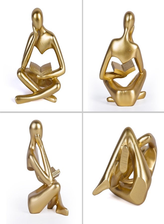 suruim Gold Reading Women Statue, Thinker Sculptures, Abstract Art Figurine, Gold Shelf Decor, Gold Desk Decor, Bookshelf Decorations for Home, Living Room, Bedroom, Office, Table, Reading Room (A) - Image 5