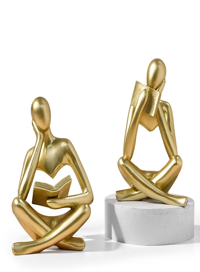suruim Gold Reading Women Statue, Thinker Sculptures, Abstract Art Figurine, Gold Shelf Decor, Gold Desk Decor, Bookshelf Decorations for Home, Living Room, Bedroom, Office, Table, Reading Room (A) - Image 1