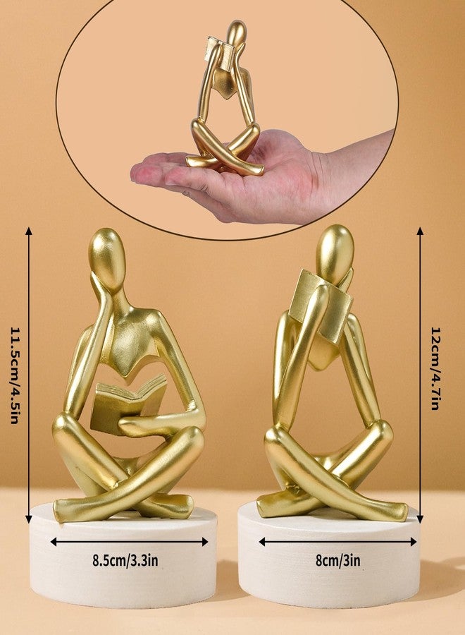 suruim Gold Reading Women Statue, Thinker Sculptures, Abstract Art Figurine, Gold Shelf Decor, Gold Desk Decor, Bookshelf Decorations for Home, Living Room, Bedroom, Office, Table, Reading Room (A) - Image 3