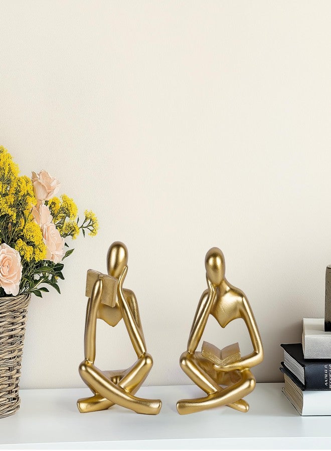 suruim Gold Reading Women Statue, Thinker Sculptures, Abstract Art Figurine, Gold Shelf Decor, Gold Desk Decor, Bookshelf Decorations for Home, Living Room, Bedroom, Office, Table, Reading Room (A) - Image 4