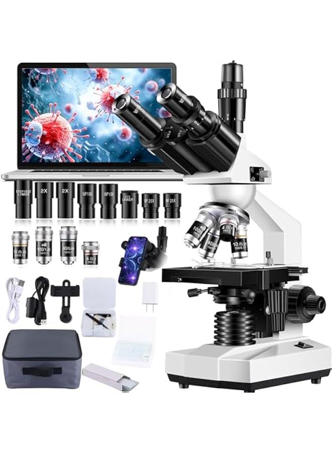 Arabest Trinocular Microscope 40X-5000X Magnification Laboratory Grade with Dual Mechanical Stage and HD USB Camera Microscope for Adults - Image 1