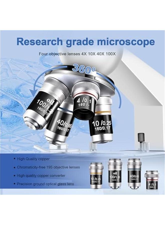 Arabest Trinocular Microscope 40X-5000X Magnification Laboratory Grade with Dual Mechanical Stage and HD USB Camera Microscope for Adults - Image 2