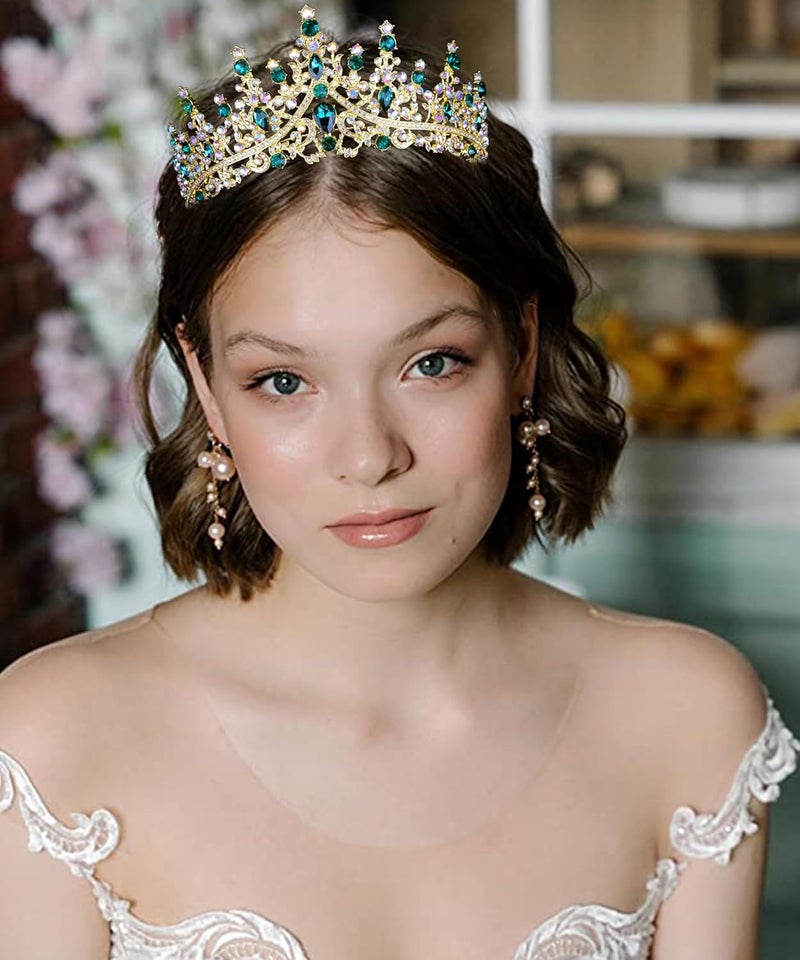 Cocide Green Tiaras for Women Crown for Women Emerald Quinceanera Dress Headbands for Girls Princess Halloween Cosplay Birthday Pageant Bride Headpieces Hair Accessories - Image 3